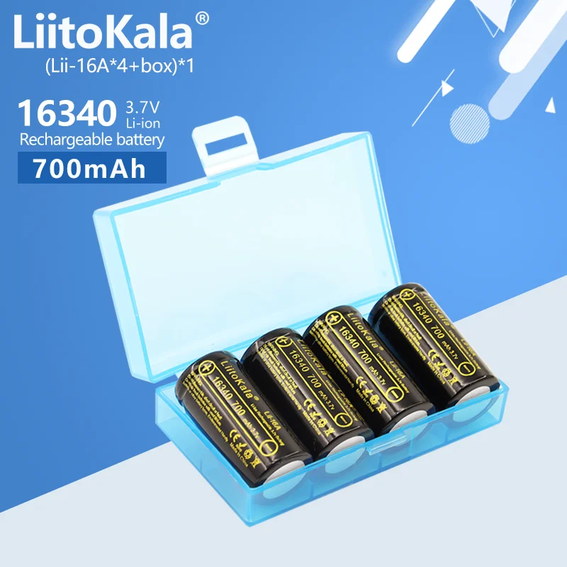 

4PCS LiitoKala Lii-16A+box CR123A CR17345 16340 700mAh 3V Lithum Battery For Camera Electric Toys Flashlights Shaver Water Meter
