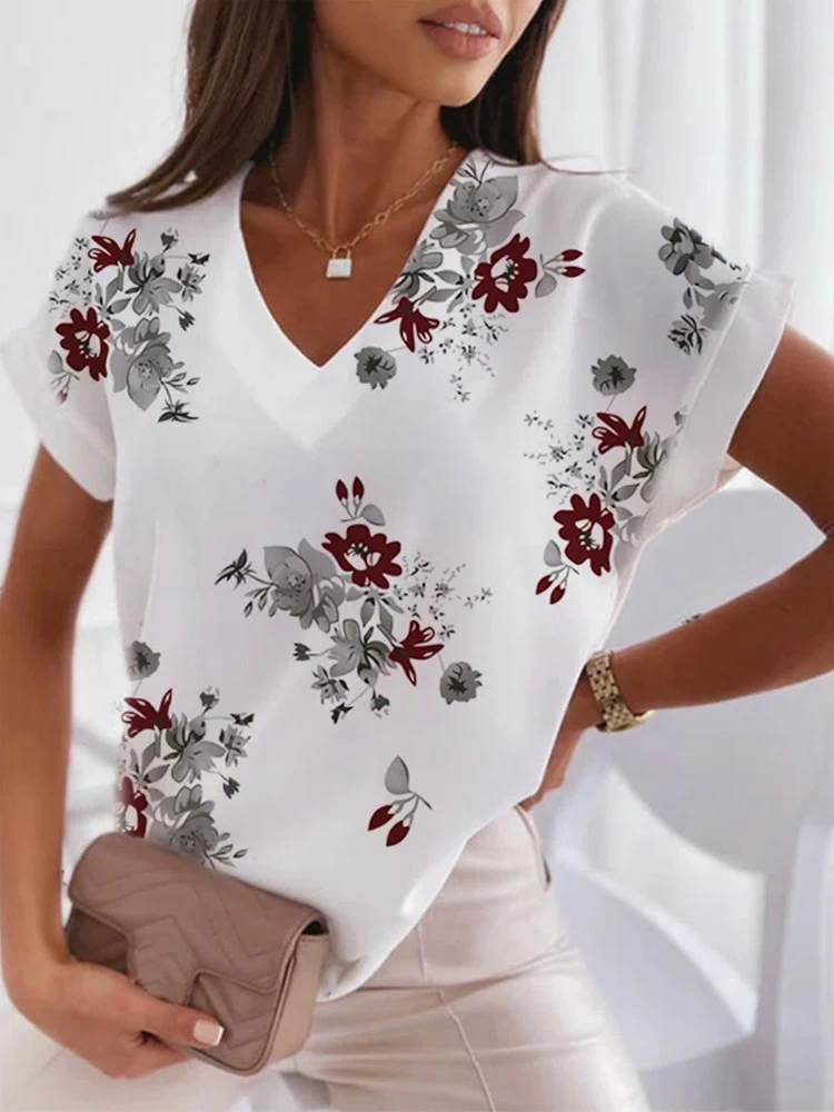 Elegant Floral Print Office Ladies Blouses Spring V Neck Short Sleeve Women Tops Summer Loose Casual Streetwear Shirts Harajuku
Elegant Floral Print Office Ladies Blouses Spring V Neck Short Sleeve Women Tops Summer Loose Casual Streetwear Shirts Harajuku