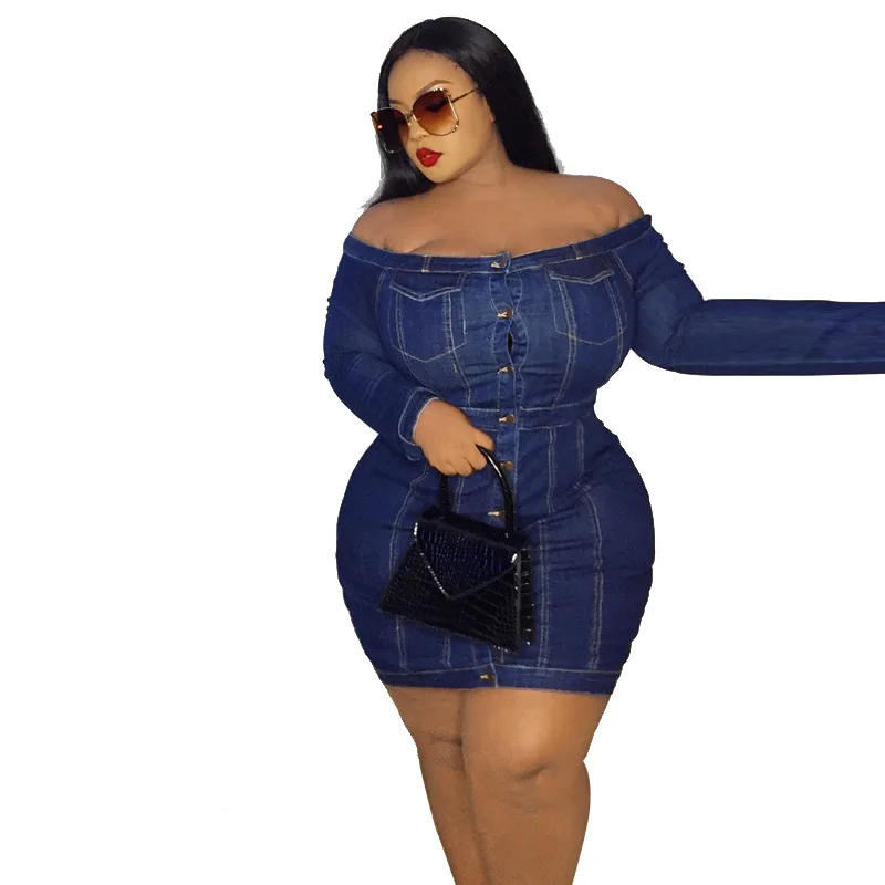 Off Shoulder Skinny Sheath Washed Sexy Denim Dresses New Plus Size Women's Clothing Blue Single Breasted Long Sleeve Short Dress
Off Shoulder Skinny Sheath Washed Sexy Denim Dresses New Plus Size Women's Clothing Blue Single Breasted Long Sleeve Short Dress