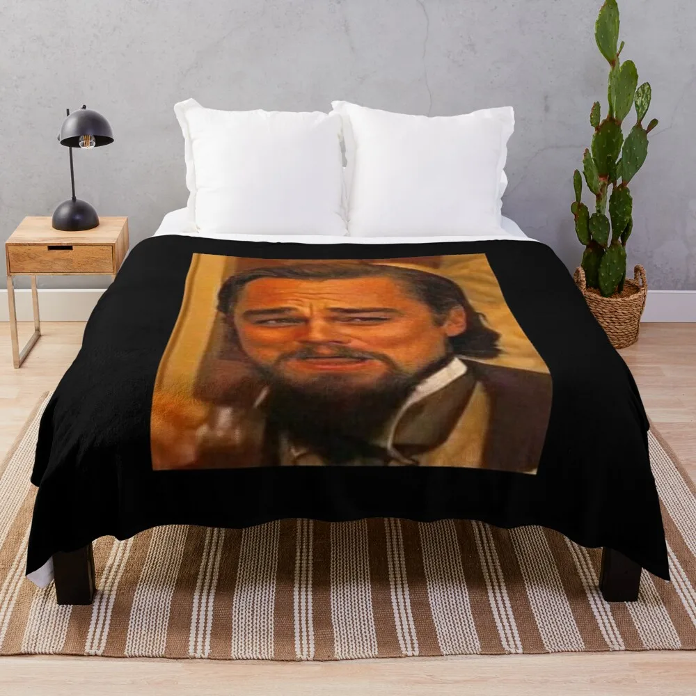 

Leonardo Dicaprio Django Laughing Meme Throw Blanket Hairy Blankets Fur Throw Blanket Custom Blanket Knitted Plaid