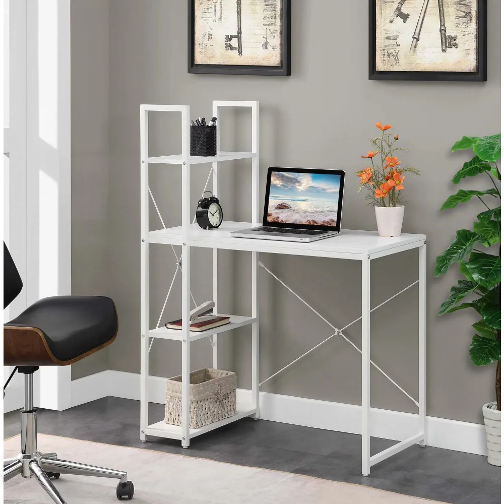 

Designs2Go Office Workstation with Shelves, White Home Office Gaming Desk PC Writing Table Office Desk