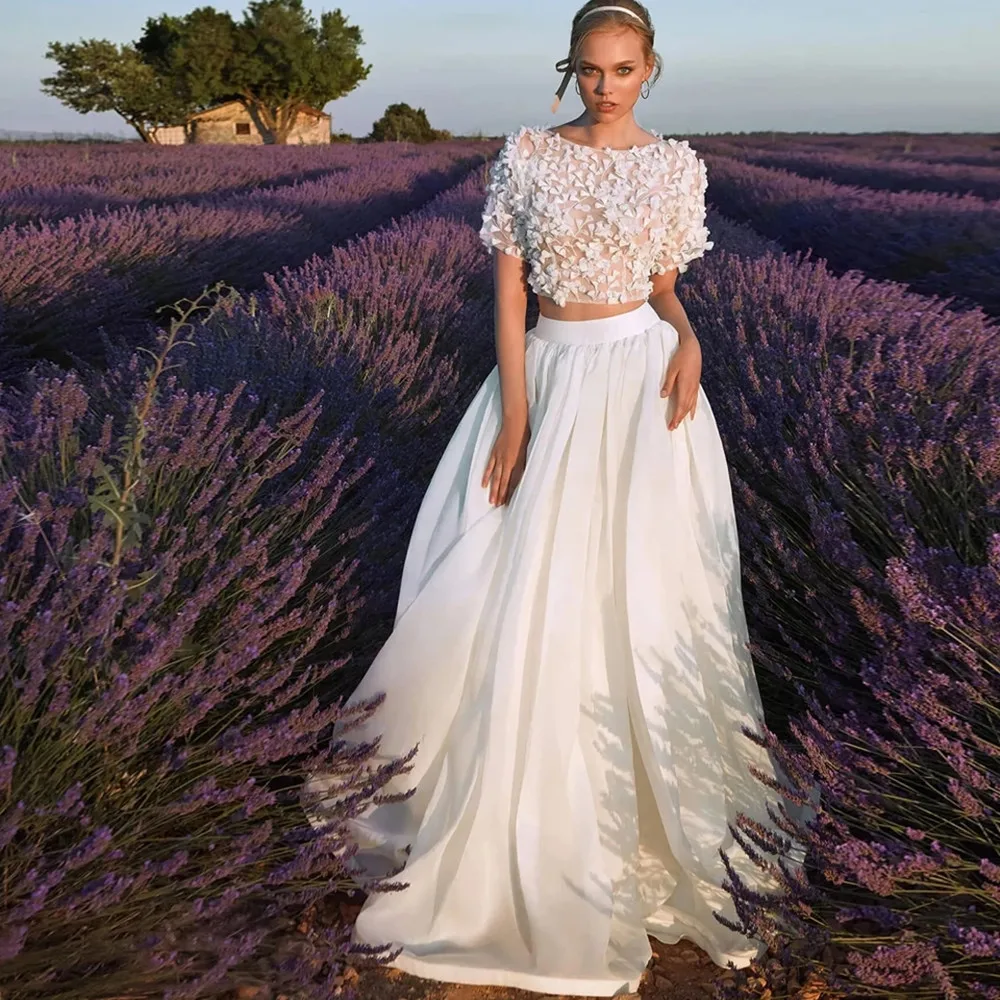 Boho Two Pieces Wedding Dress O-neck 3D Lace Appliques Chiffon Short Sleeves Country Vestidos De Novia Bridal Gowns Floor Length
Boho Two Pieces Wedding Dress O-neck 3D Lace Appliques Chiffon Short Sleeves Country Vestidos De Novia Bridal Gowns Floor Length