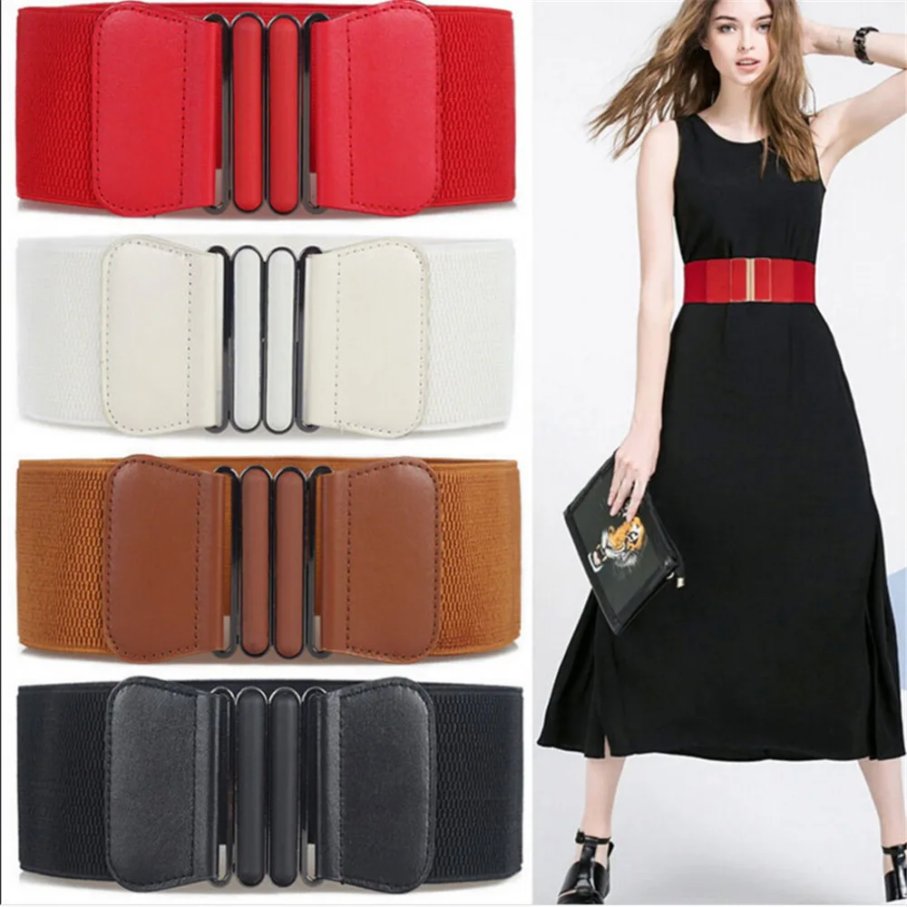 

Waist Belts Women Skinny Elastic Ceinture Fashion Lady Stretch Elastic Leather Wide Belt Dress Adornment For Femme Waistband NEW