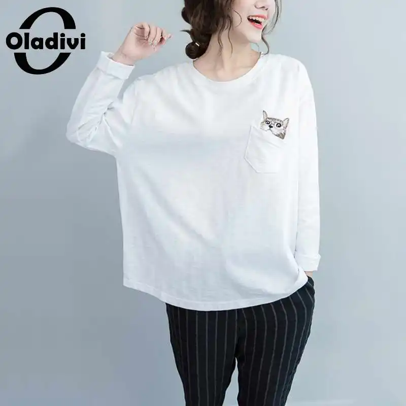 Oladivi Oversized Cat Embroidery White T-Shirt Women Long Sleeve Casual Tee Shirts Ladies Tops Busa Large Tunic L XL XXL 3XL 4XL
Oladivi Oversized Cat Embroidery White T-Shirt Women Long Sleeve Casual Tee Shirts Ladies Tops Busa Large Tunic L XL XXL 3XL 4XL