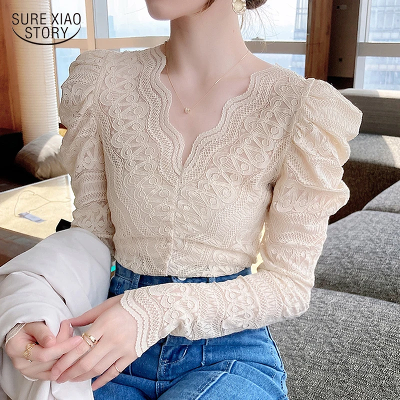 Fashion Women's Long Sleeve Clothing Autumn Vintage Lace Blouse Women Elegant V Neck Crochet Flower Lace Bottoming Shirt 16503
Fashion Women's Long Sleeve Clothing Autumn Vintage Lace Blouse Women Elegant V Neck Crochet Flower Lace Bottoming Shirt 16503