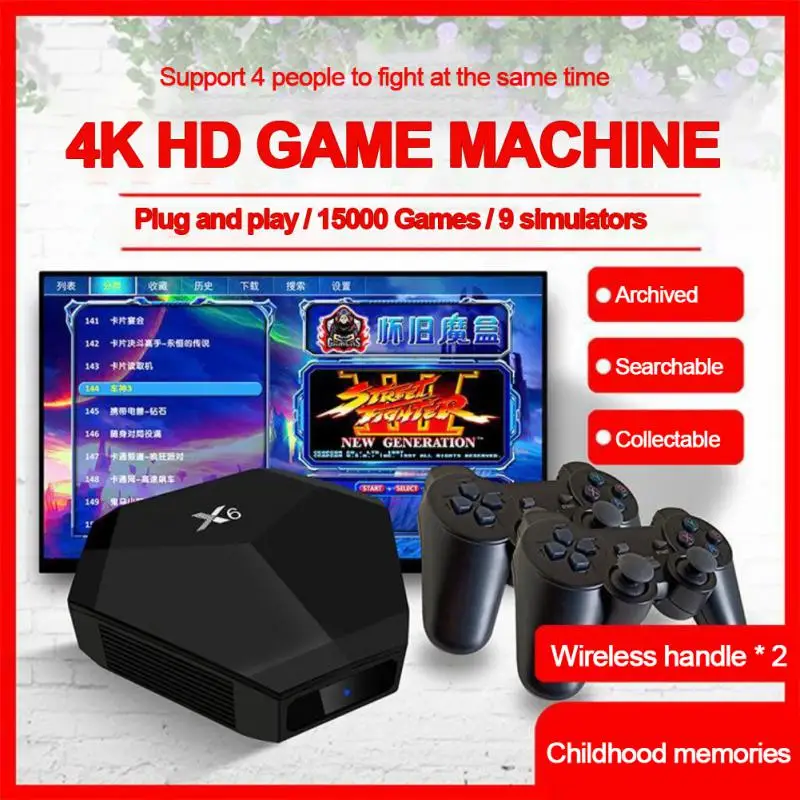 

Беспроводной геймпад X6 для PS1, Классическая игровая консоль в ретро стиле, 64 ГБ, 15000 + игровой контроллер с поддержкой 4K HD-дисплея, проектор дл...