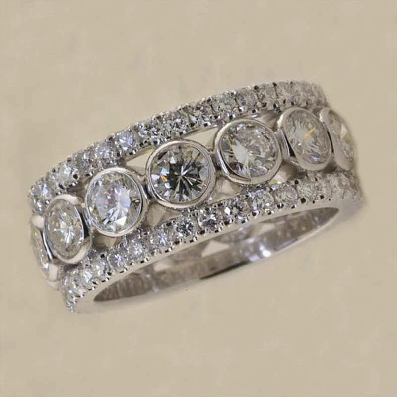 

Блестящие женские кольца с фианитом, серебряные аксессуары для свадьбы, высококачественные кольца, Подарок на годовщину, модные ювелирные изделия