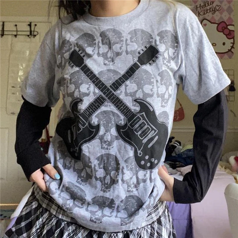 

Женская футболка y2k в эстетическом стиле с длинным рукавом, топы в стиле панк, готическая одежда, футболки в стиле 1920-х годов