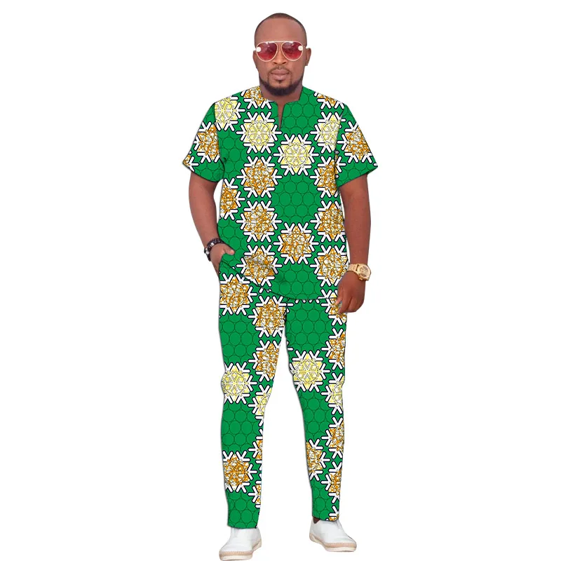 Green Print Men's Pant Sets Nigerian Fashion Summer Male Tops+Trousers Multi Colors Wax African Wedding Outfits
Green Print Men's Pant Sets Nigerian Fashion Summer Male Tops+Trousers Multi Colors Wax African Wedding Outfits