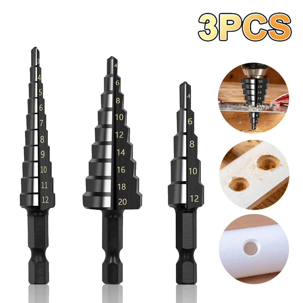 3PCS Metal Hole Cutter Core Drill Bit Set 3-12mm 4-12mm 4-20mm HSS Straight Groove Step Drill Bit Set Titanium Coated Wood
3PCS Metal Hole Cutter Core Drill Bit Set 3-12mm 4-12mm 4-20mm HSS Straight Groove Step Drill Bit Set Titanium Coated Wood