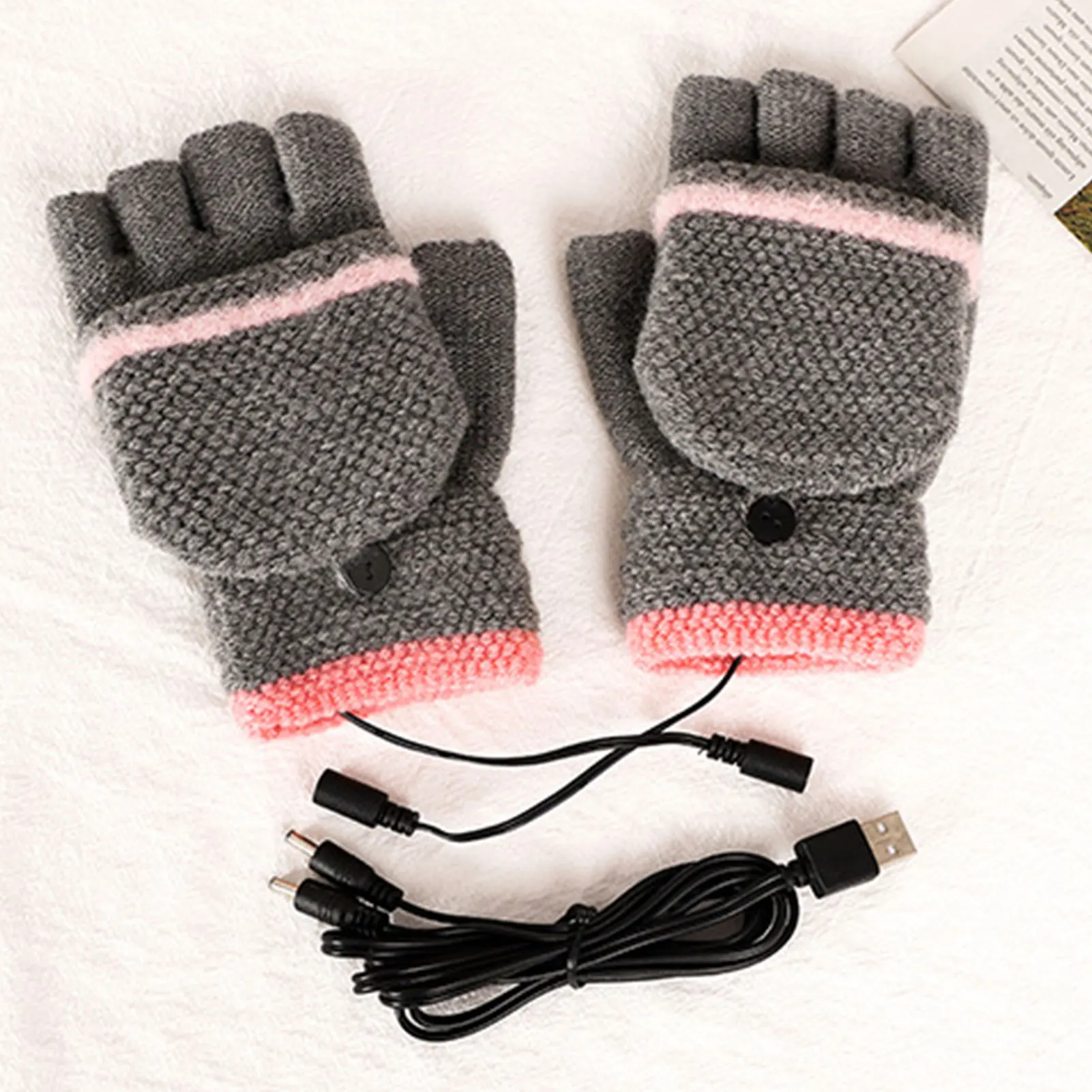 

USB Heating Knitting Hands Warmer USB Charging Half Full Fingers Knitting Gloves for Office Worker School Teacher Newly