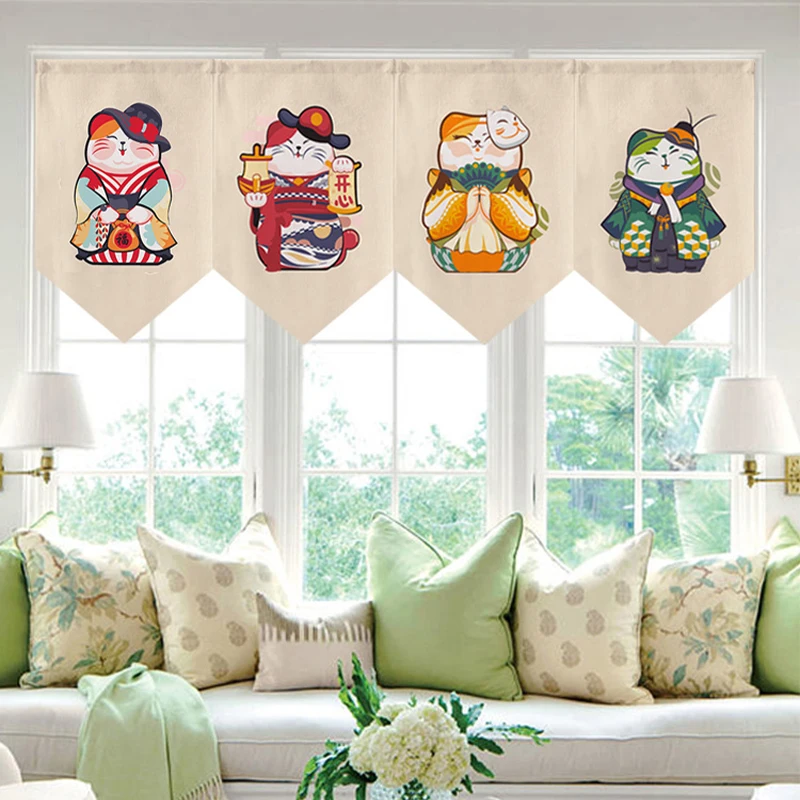 Короткая занавеска с узором Lucky Cat в японском стиле кухонная дверная перегородка