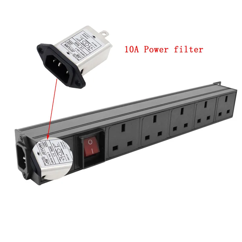 PDU Power Distribution Unit for Cabinet Strip Socket 5 way UK Plug Outlets C14 Interface 10A power filter
PDU Power Distribution Unit for Cabinet Strip Socket 5 way UK Plug Outlets C14 Interface 10A power filter