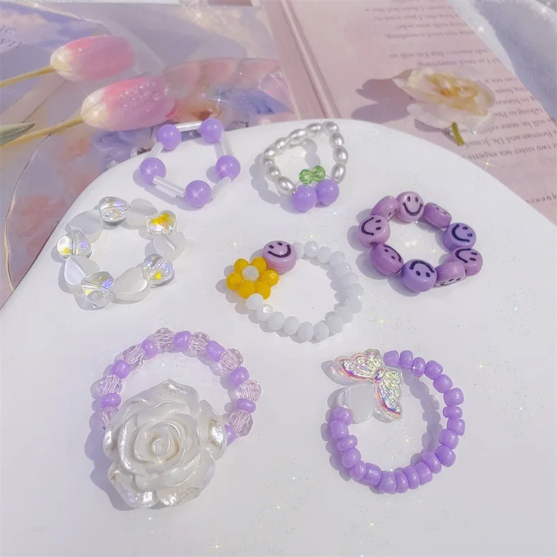Korean Purple Smile Face Resin Rings for Women Girls White Rose Butterfly Beads Ins Trendy Jewelry Accessories Gifts Finger Ring
Korean Purple Smile Face Resin Rings for Women Girls White Rose Butterfly Beads Ins Trendy Jewelry Accessories Gifts Finger Ring