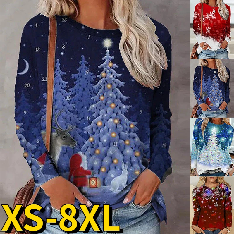 Christmas Trees Printing Tops Round Neck Fashion Casual Christmas Long Sleeve Autumn Winter Loose T-shirt Women Retro Pullover
Christmas Trees Printing Tops Round Neck Fashion Casual Christmas Long Sleeve Autumn Winter Loose T-shirt Women Retro Pullover