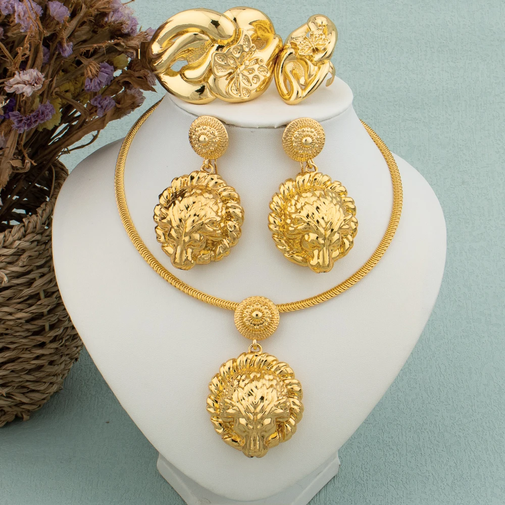 Ethiopian Gold Color Jewelry Set for Women Lion head Earrings Pendant Big Necklace Dubai African Copper Wedding Bride Bracelet
Ethiopian Gold Color Jewelry Set for Women Lion head Earrings Pendant Big Necklace Dubai African Copper Wedding Bride Bracelet