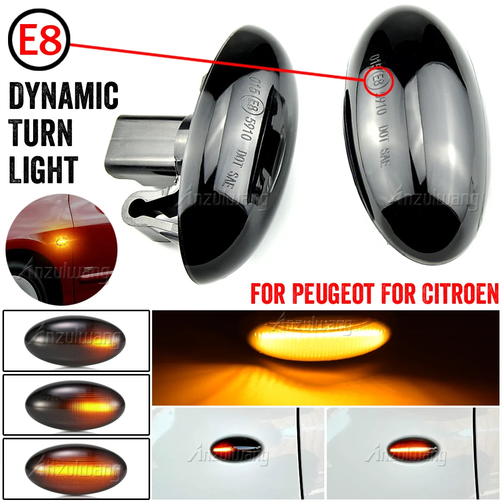 

Dynamic LED Flashing Turn Signal Lamp Side Marker Lights For Peugeot 307 206 407 107 607 1007 Citroen C1 C2 C3 C5 C6 Indicator
