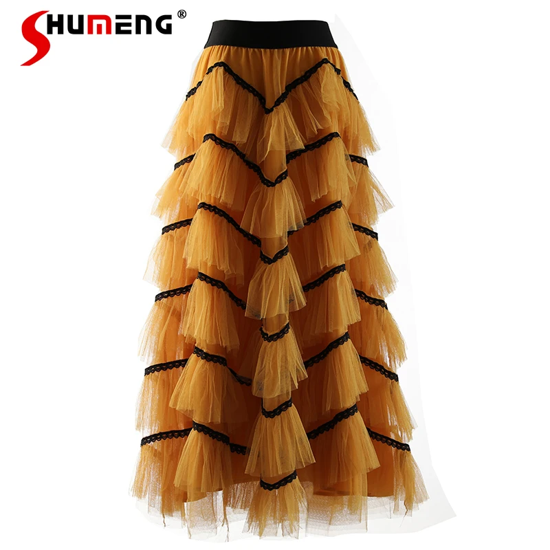 Vintage Oversized Swing Heavy Gauze Long Skirt 2022 Spring Women's Lace Stitching Cake Mesh High Waist Pleated Pettiskirt Skirts
Vintage Oversized Swing Heavy Gauze Long Skirt 2022 Spring Women's Lace Stitching Cake Mesh High Waist Pleated Pettiskirt Skirts