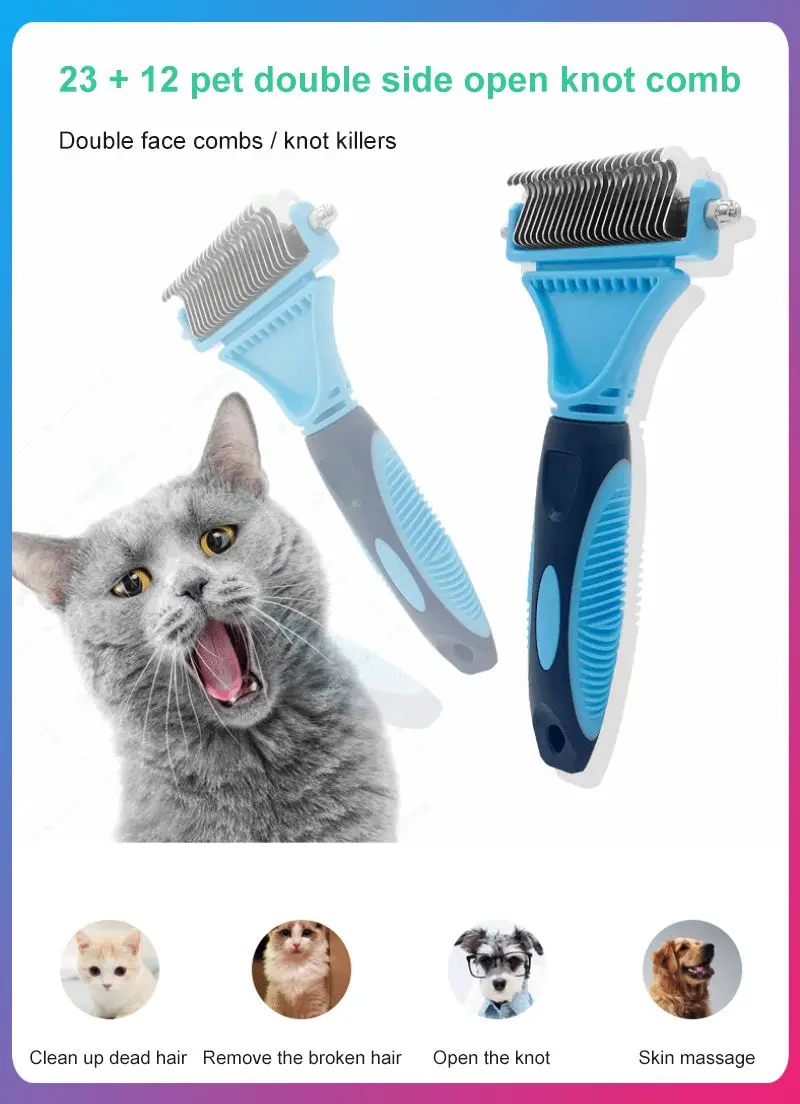 Pets Hair Removal Comb Knot Cutter Brush Double Sided Cat Dog Grooming Shedding Tool Long Curly Hair Cleaner Comb Pet Grooming
Pets Hair Removal Comb Knot Cutter Brush Double Sided Cat Dog Grooming Shedding Tool Long Curly Hair Cleaner Comb Pet Grooming
