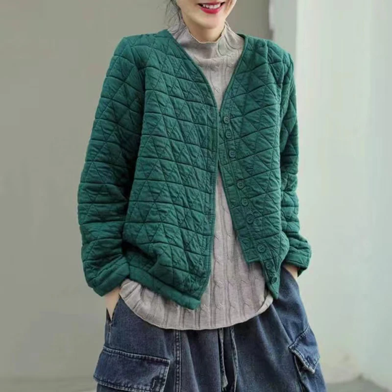 Женская Стеганая куртка с V-образным вырезом, длинным рукавом
Женская Стеганая куртка с V-образным вырезом, длинным рукавом