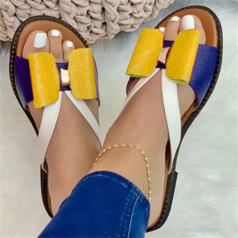 New Women Shoes 2023 Summer Women Fashion Flat Color Blocking Bowknot Large Size Sandals Slippers PU Beach Outdoor Slides
New Women Shoes 2023 Summer Women Fashion Flat Color Blocking Bowknot Large Size Sandals Slippers PU Beach Outdoor Slides