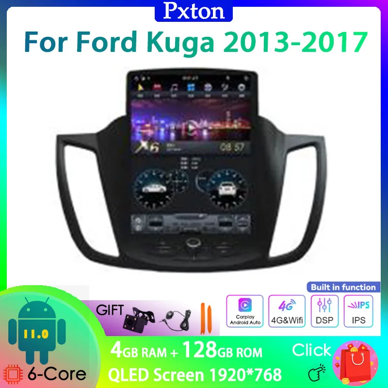 

Pxton Tesla Screen Android Car Radio Stereo Multimedia Player For Ford Kuga 2013-2017 Carplay Auto 6G+128G 4G WIFI DSP Head Unit