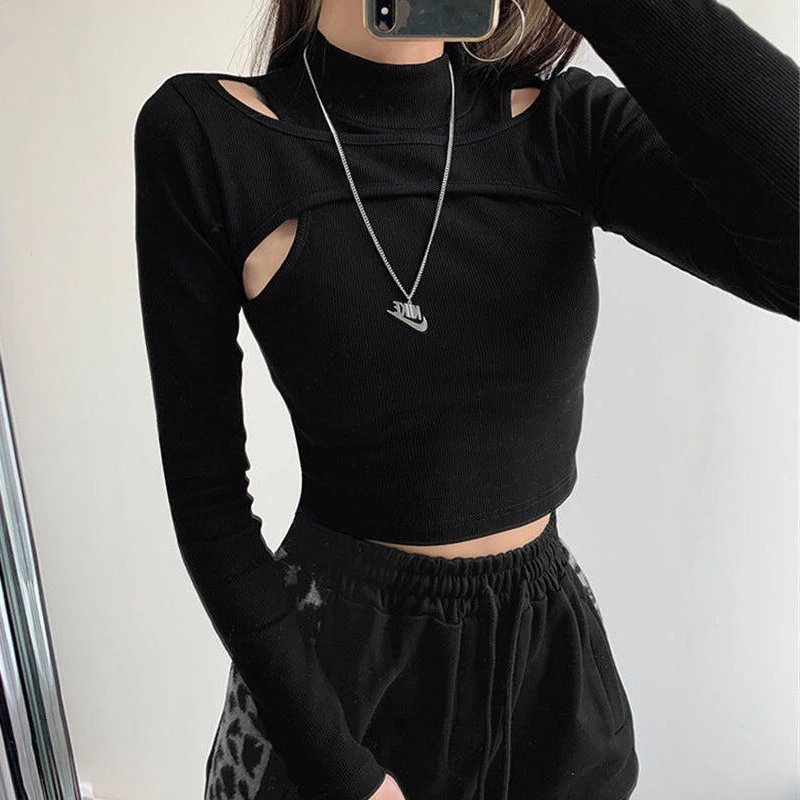 Women Autumn Blouse Fashion Shirts Sexy Slim Fake 2 Piece Cut Out Design Crop Top Streetwear Long Sleeve T Shirt Y2k Clothes
Women Autumn Blouse Fashion Shirts Sexy Slim Fake 2 Piece Cut Out Design Crop Top Streetwear Long Sleeve T Shirt Y2k Clothes