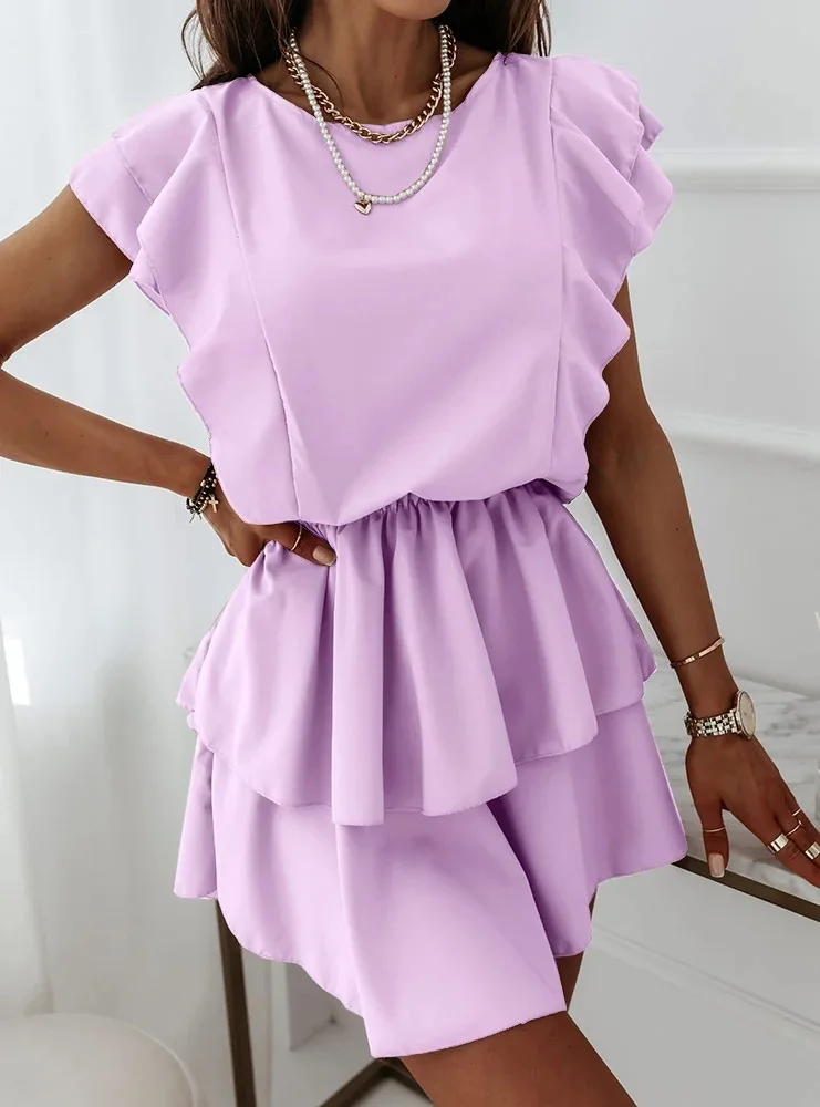 Casual Fashion Women Summer Solid Color A-Line Dress Shrinkage Design Ruffles Decor O-Neck Sleeveless Mid Waist Slim Mini Dress
Casual Fashion Women Summer Solid Color A-Line Dress Shrinkage Design Ruffles Decor O-Neck Sleeveless Mid Waist Slim Mini Dress