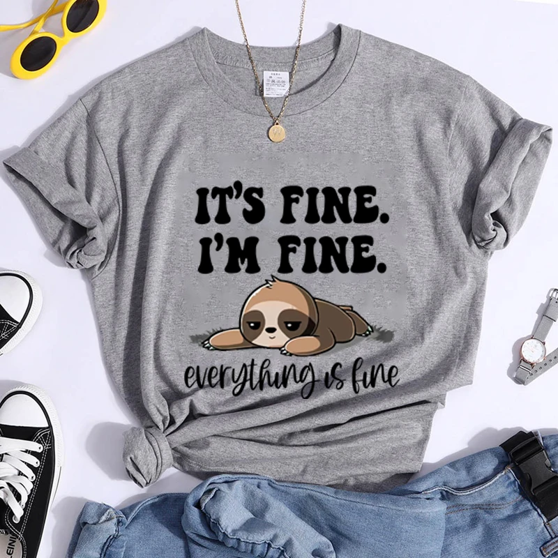 

Harajuku Cute Sloth Woman T-shirt Its' Fine I'm Fine Everything Is Fine Fashion Women Tshirt Tops Casual Female Clothing T Shirt