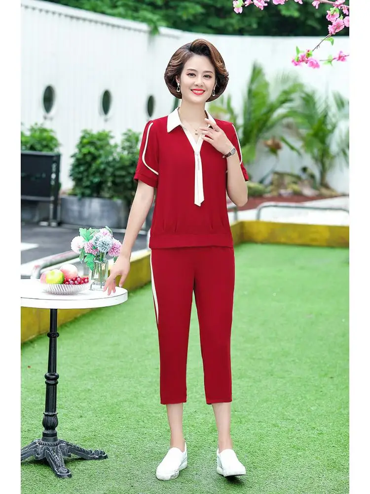 Middle-aged clothing womens new short sleeve t-shirt+pant suit set women's 5XL size loose sporting set summer 2 piece set
Middle-aged clothing womens new short sleeve t-shirt+pant suit set women's 5XL size loose sporting set summer 2 piece set