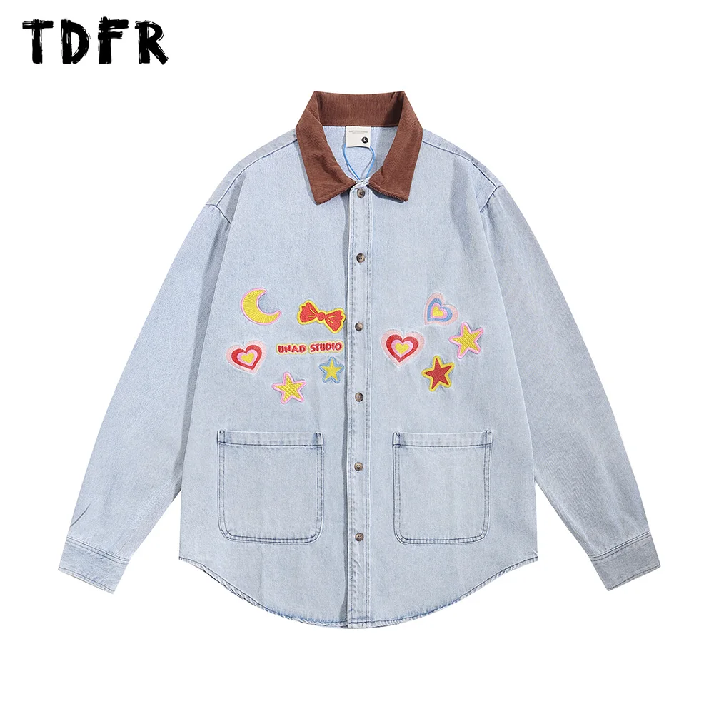 Мужская джинсовая рубашка с длинным рукавом, однобортная Повседневная Свободная рубашка с отложным воротником и вышивкой в форме сердца, осень
Мужская джинсовая рубашка с длинным рукавом, однобортная Повседневная Свободная рубашка с отложным воротником и вышивкой в форме сердца, осень