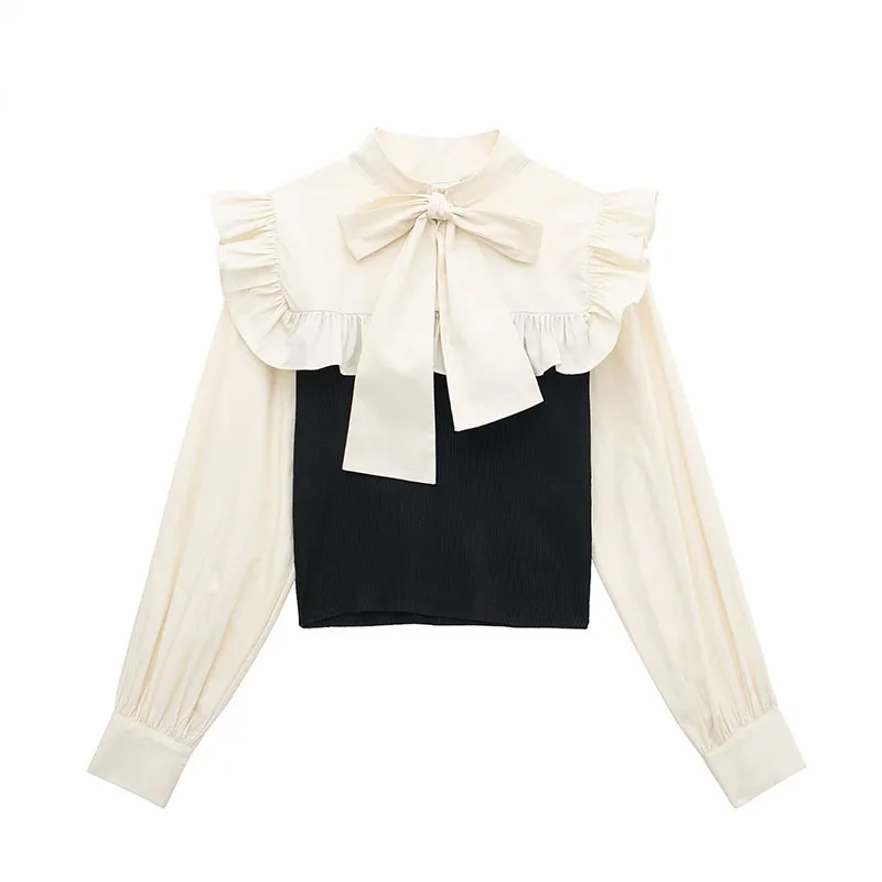 ZATRHMBM Women 2023 Spring Fashion Paneled Knitted Blouse Vintage Bow Long Sleeve Elegant Female Shirts Blusas Chic Tops
ZATRHMBM Women 2023 Spring Fashion Paneled Knitted Blouse Vintage Bow Long Sleeve Elegant Female Shirts Blusas Chic Tops