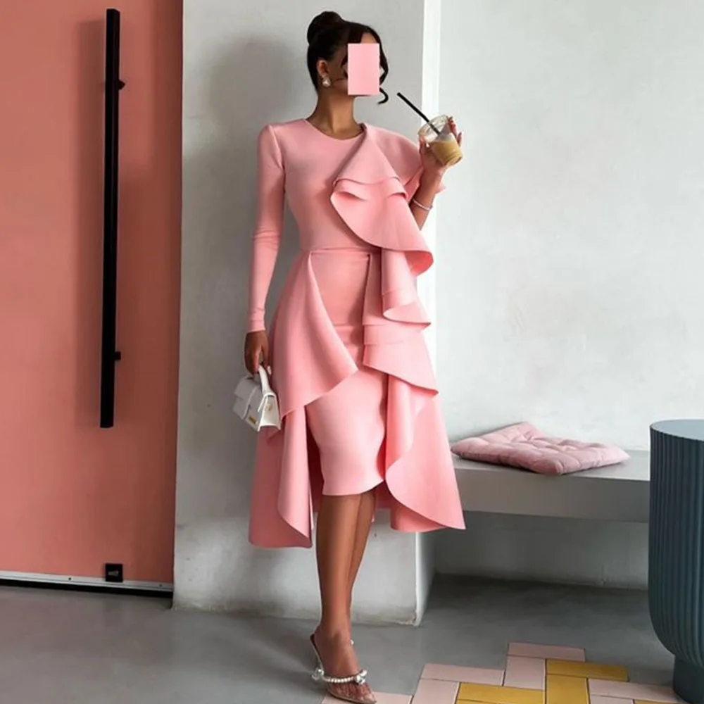 Plain O-neck Pink Prom Dress A-line for Women Evening Party Gown Ruffle Formal Occasion Dresses High Side Split فساتين
Plain O-neck Pink Prom Dress A-line for Women Evening Party Gown Ruffle Formal Occasion Dresses High Side Split فساتين