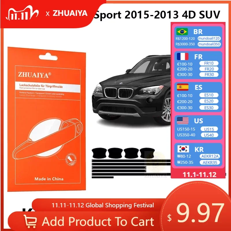 Защитная пленка ZHUAIYA для красок дверной ручки, защитная пленка из ТПУ для BMW X1 MSport 2015-2013 4D SUV, автомобильные аксессуары 
Защитная пленка ZHUAIYA для красок дверной ручки, защитная пленка из ТПУ для BMW X1 MSport 2015-2013 4D SUV, автомобильные аксессуары