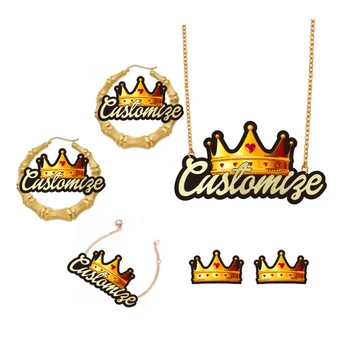 Customize Custom character Cartoon name Cute Unicorn Design Necklaces Earring Bracelet Ring Fashion Jewelry Set Kids Gift