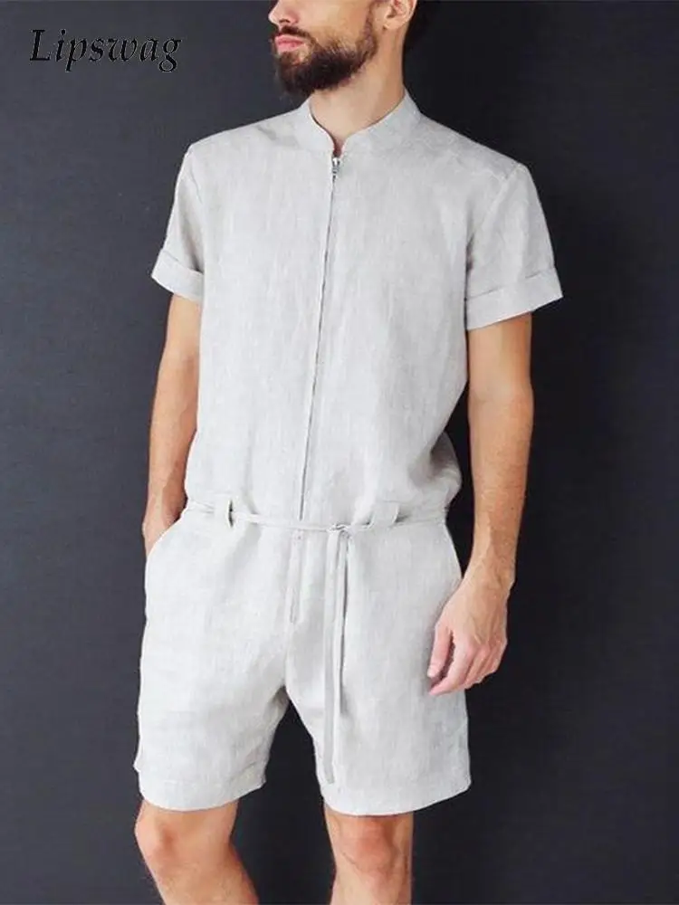 Vintage Solid Cotton Linen Romper Mens Overalls Summer Casual Loose Short Sleeve Playsuits Men Clothing Fashion Shorts Jumpsuits
Vintage Solid Cotton Linen Romper Mens Overalls Summer Casual Loose Short Sleeve Playsuits Men Clothing Fashion Shorts Jumpsuits