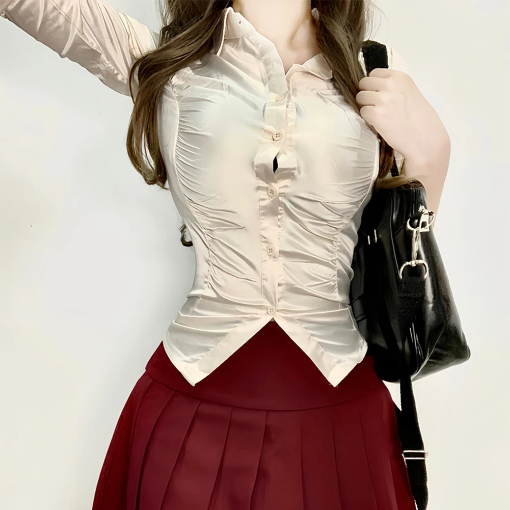 Women Autumn Silky Slim Fit Satin Long Sleeve Button Down Collar Shirt Blouse Sexy Office Pleated Spicy Girl Solid Top Shirts
Women Autumn Silky Slim Fit Satin Long Sleeve Button Down Collar Shirt Blouse Sexy Office Pleated Spicy Girl Solid Top Shirts