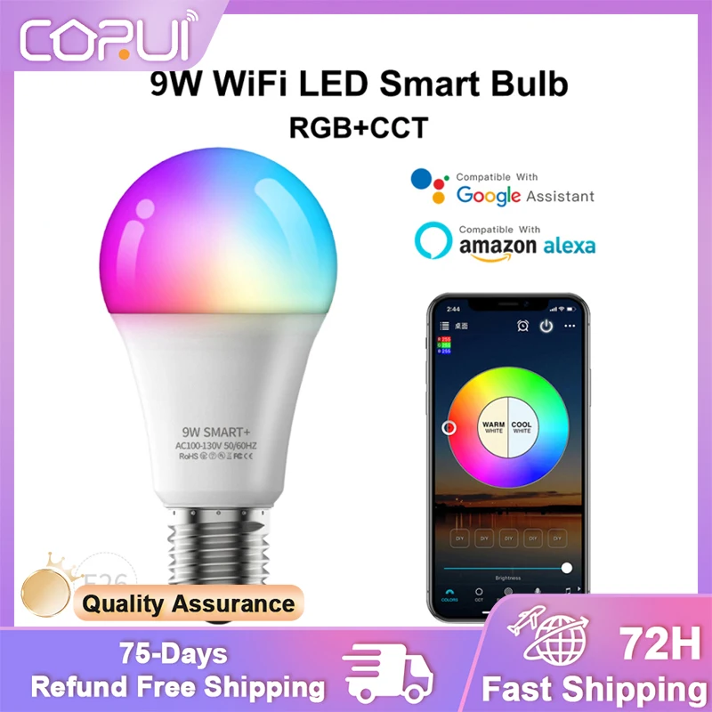 CORUI E26 WiFi Smart RGB Colorful Dimmable Bulb Timer Function Light Magic Home Pro App Control Alexa Google Home Voice Control
CORUI E26 WiFi Smart RGB Colorful Dimmable Bulb Timer Function Light Magic Home Pro App Control Alexa Google Home Voice Control