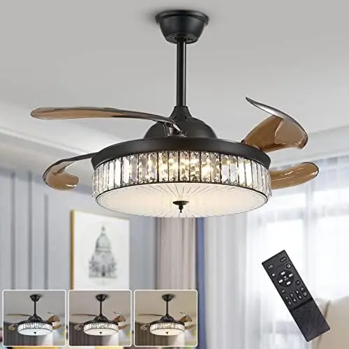 Retractable Ceiling Fan Light with Remote Control Crystal Ceiling Fan with Lights Dimmable LED Fandelier Black Chandelier with F
Retractable Ceiling Fan Light with Remote Control Crystal Ceiling Fan with Lights Dimmable LED Fandelier Black Chandelier with F