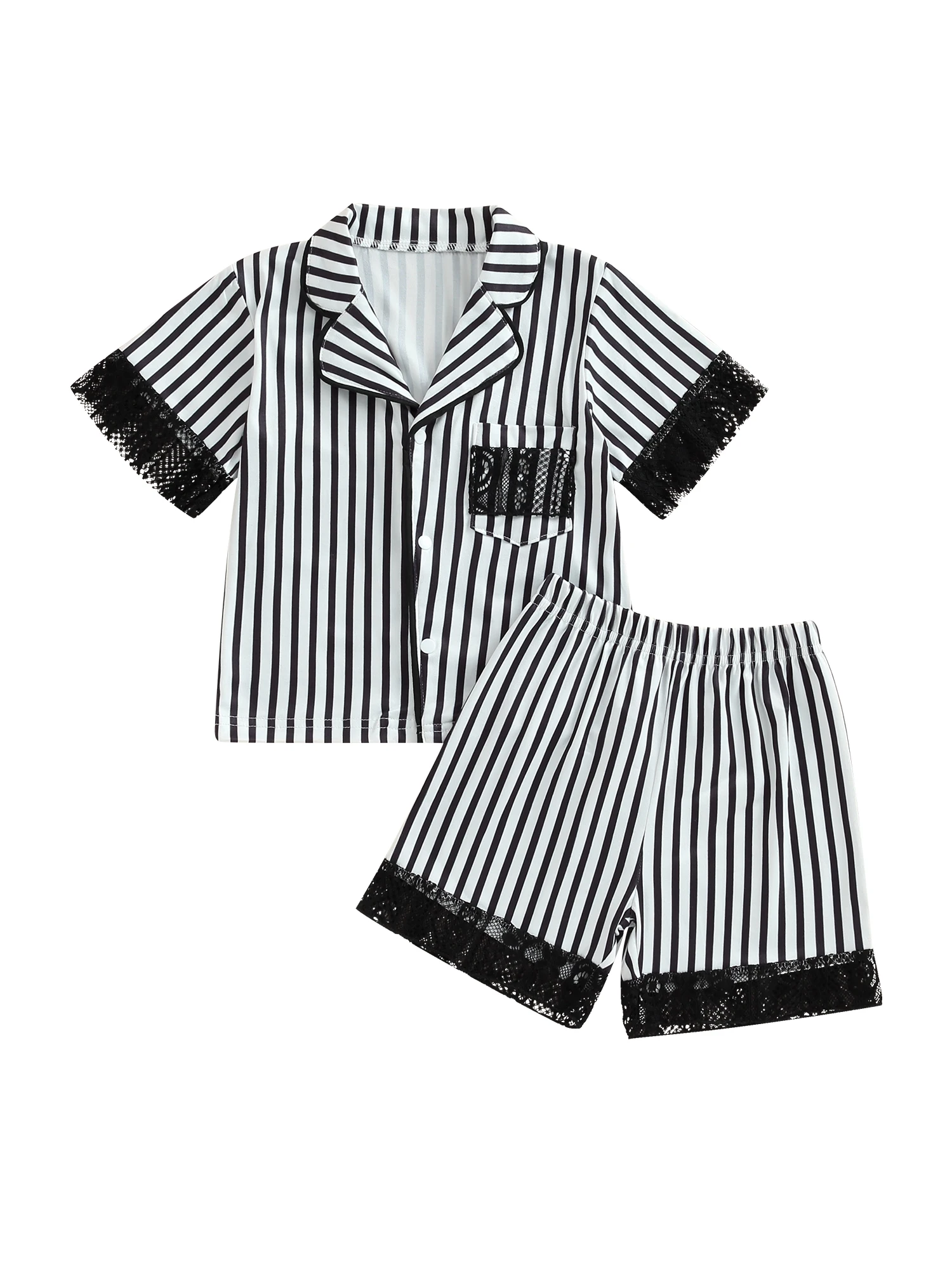 

Adorable 2-Piece Silk Satin Pajama Set for Baby Girls - Short Sleeve Button Down Top and Snug Fit Shorts - Perfect Summer