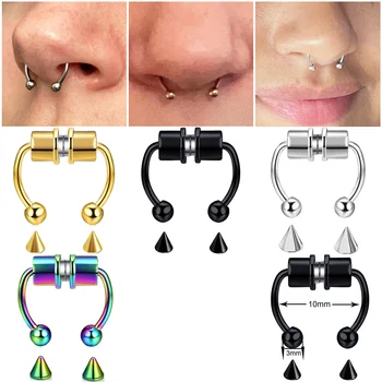 Stainless Steel Magnet Fake Piercing Nose Ring Fake Septum Piercing Nose Clip Fashion Jewelry For Women Men Girl Gift