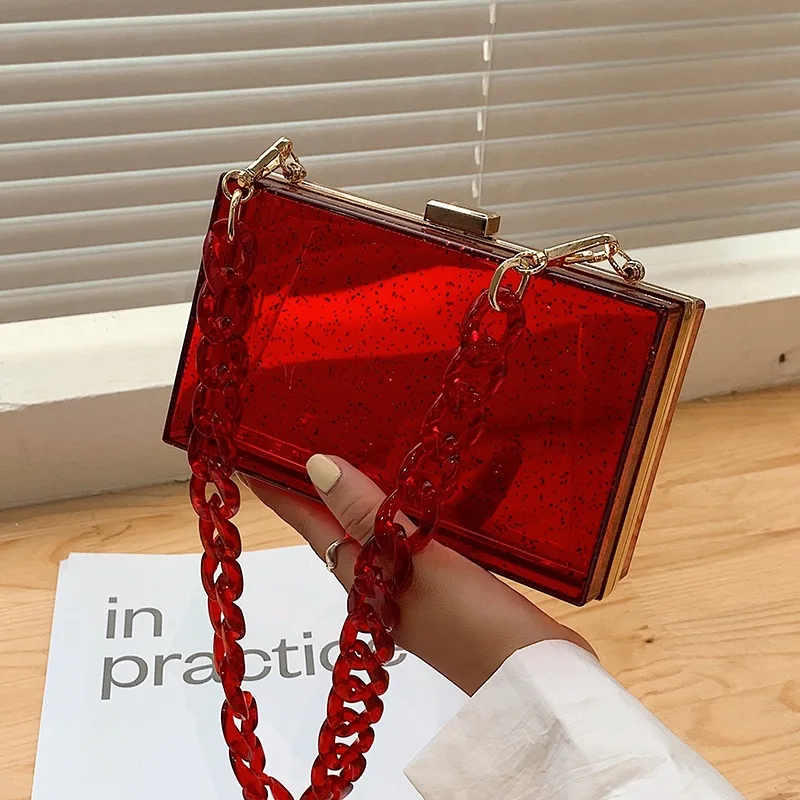 Acrylic Transparent Box Bag Tote Bag Long Acrylic Chain Shoulder Bag New High-quality PVC Women's Designer Bag Chain Square Bag
Acrylic Transparent Box Bag Tote Bag Long Acrylic Chain Shoulder Bag New High-quality PVC Women's Designer Bag Chain Square Bag