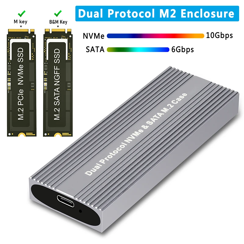 

Двухпротокольный корпус SSD, внешний интерфейс M.2 SATA NVME SSD, JMS581D, чип, инструмент бесплатно для M/B + M Key 2230 2242 2260 M2 SSD