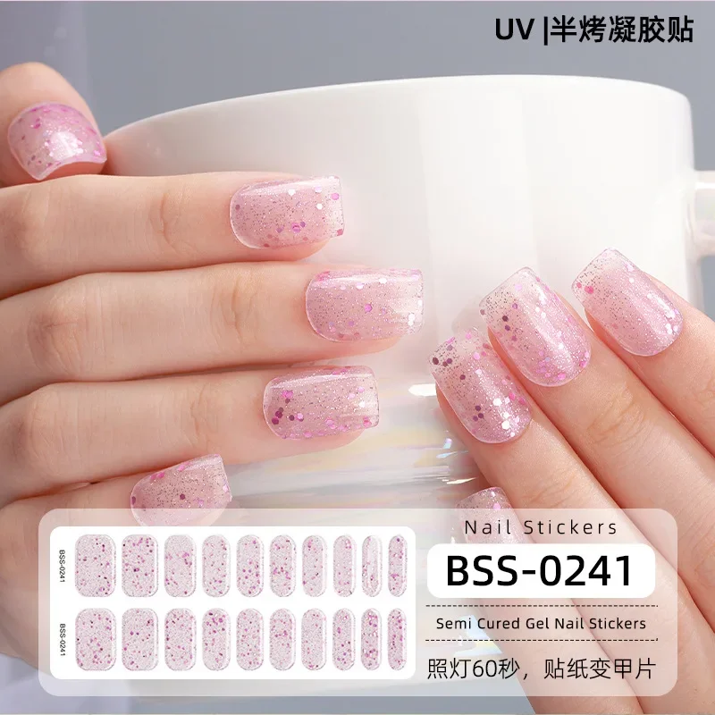 20Tips Onion Powder Flash Gel Nail Stickers Phototherapy Semi-cured Gel Shiny Print Pink Beauty Stickers for Nails
20Tips Onion Powder Flash Gel Nail Stickers Phototherapy Semi-cured Gel Shiny Print Pink Beauty Stickers for Nails