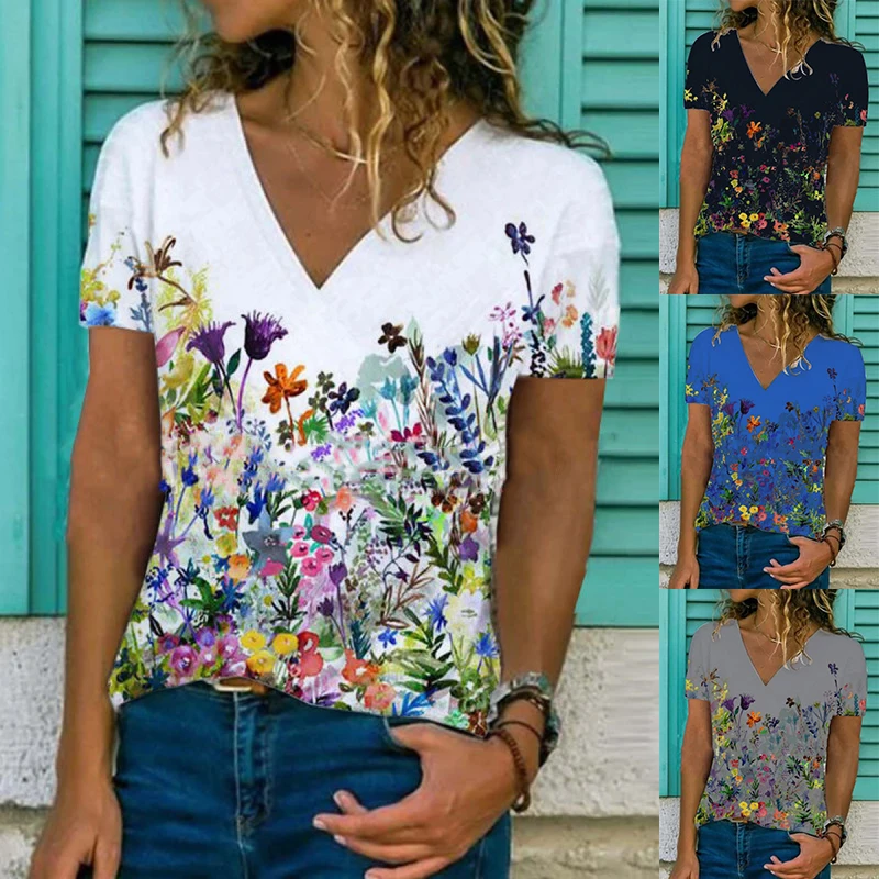 Women's Short Sleeve V Neck Top Casual Floral Sweatshirt Versatile Plus Size Summer Loose Tee
Women's Short Sleeve V Neck Top Casual Floral Sweatshirt Versatile Plus Size Summer Loose Tee