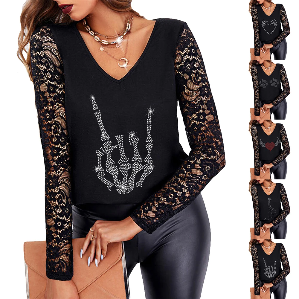Women Ladies Lace Long Sleeved Blouse Printed V Neck Casual Loose Shirts Top Tee Sweatshirt Ladies Casual Outwearing Clothes
Women Ladies Lace Long Sleeved Blouse Printed V Neck Casual Loose Shirts Top Tee Sweatshirt Ladies Casual Outwearing Clothes