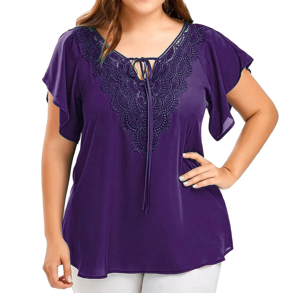 Sleeve Solid Fashion V-Neck Blouse Lace up Womens Tops Lace Patchwork Short Women's Shirt Sun Protection Clothes
Sleeve Solid Fashion V-Neck Blouse Lace up Womens Tops Lace Patchwork Short Women's Shirt Sun Protection Clothes