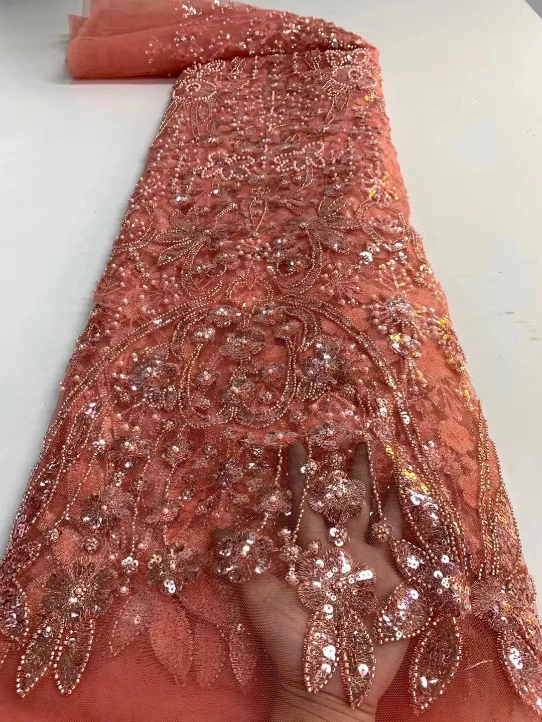 Orange French Handmade Beads Lace Fabric 5 Yards Embroidery with Sequins African Lace Fabric for Sewing Party
Orange French Handmade Beads Lace Fabric 5 Yards Embroidery with Sequins African Lace Fabric for Sewing Party