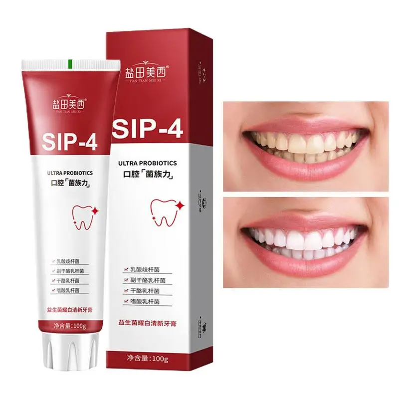 

Отбеливающая зубная паста Sip-4, осветляющее средство для удаления пятен, пробиотик, зубная паста, уход за свежим дыханием и чисткой зубов
