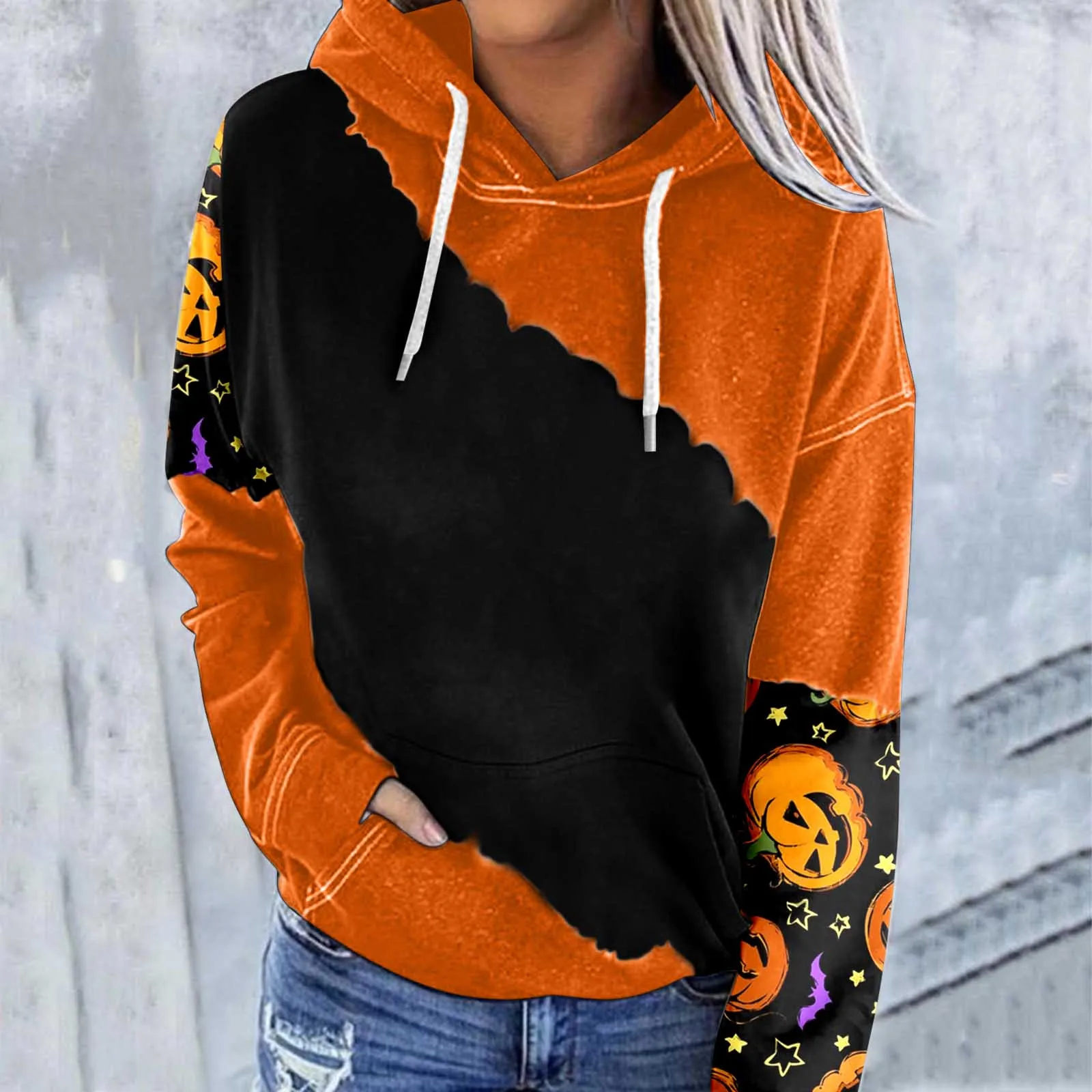 Women Casual Hoodie Halloween Print Colorblock Sleeve Pocket Drawstring Hoodie Womens Sweaters
Women Casual Hoodie Halloween Print Colorblock Sleeve Pocket Drawstring Hoodie Womens Sweaters